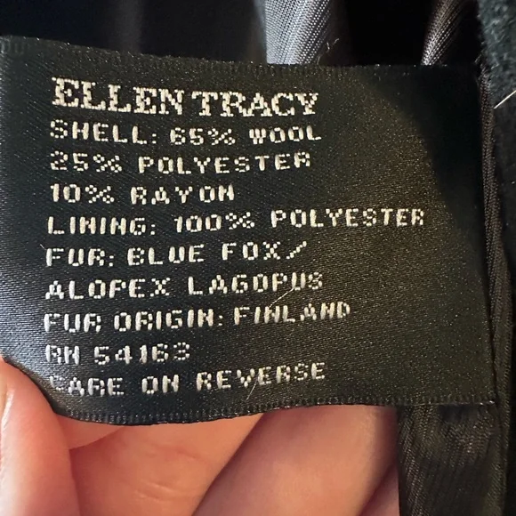 Ellen Tracy Black Pea Coat with Fur Collar - Picture 9 of 10